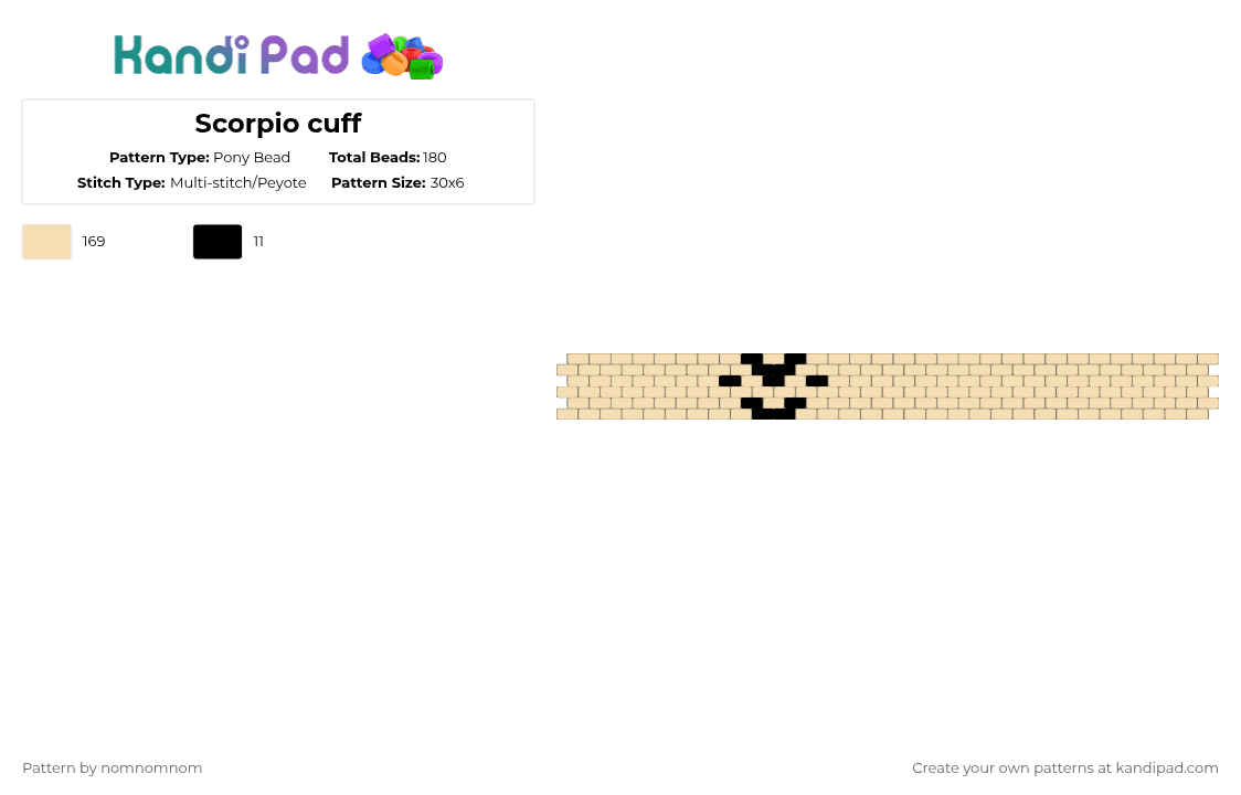 Scorpio cuff - Pony Bead Pattern by nomnomnom on Kandi Pad - beige,mhhhhs