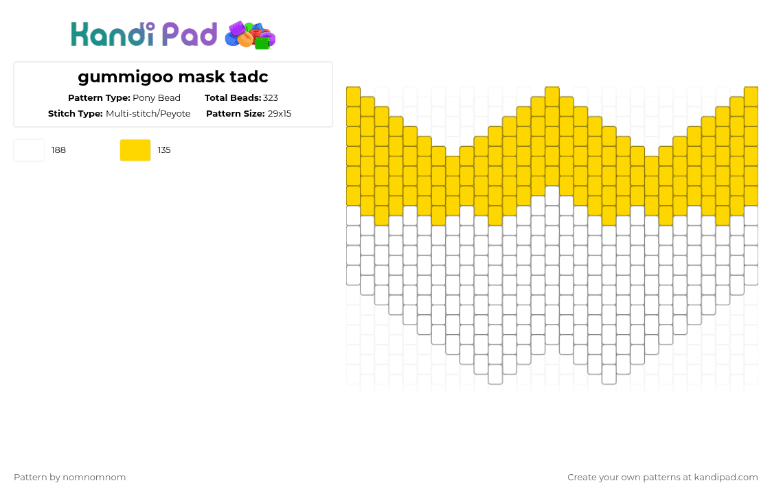 gummigoo mask tadc - Pony Bead Pattern by nomnomnom on Kandi Pad - yellow,white,tadc,gummigoo,mask