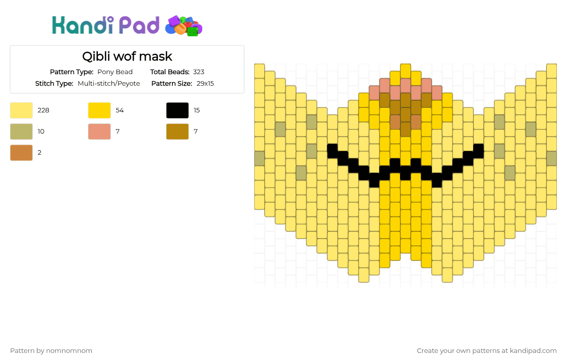 Qibli wof mask - Pony Bead Pattern by nomnomnom on Kandi Pad - yellow,wof,wings of fire,qibli,sandwing