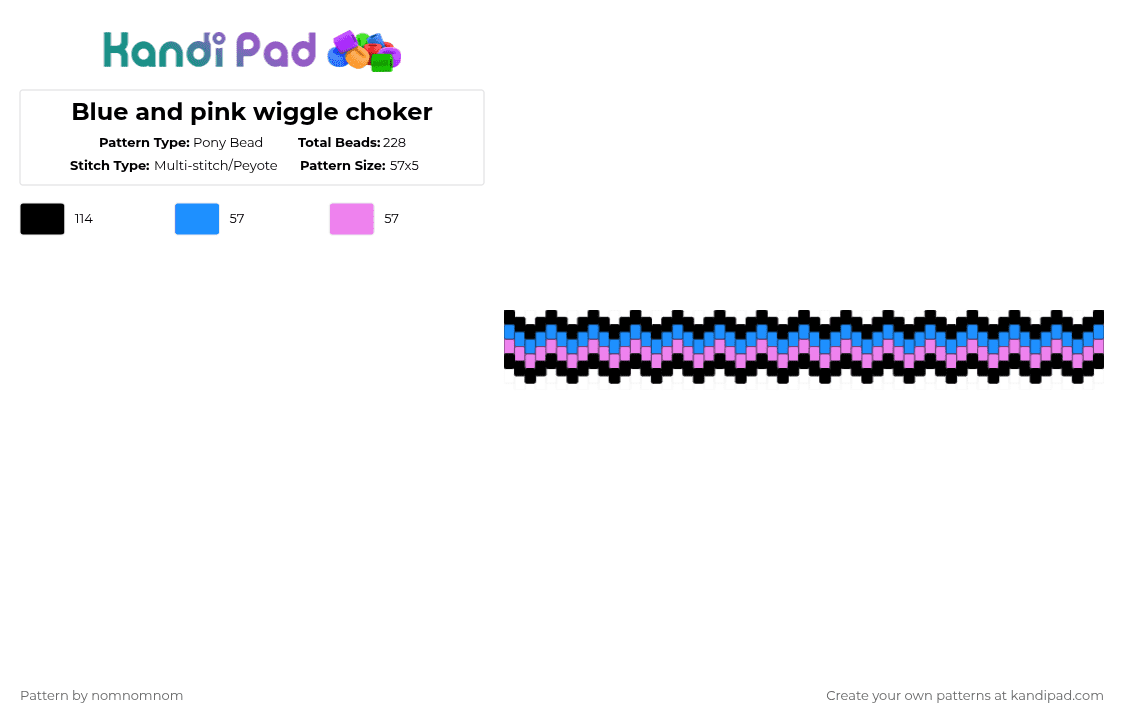 Blue and pink wiggle choker - Pony Bead Pattern by nomnomnom on Kandi Pad - light blue,pink,choker