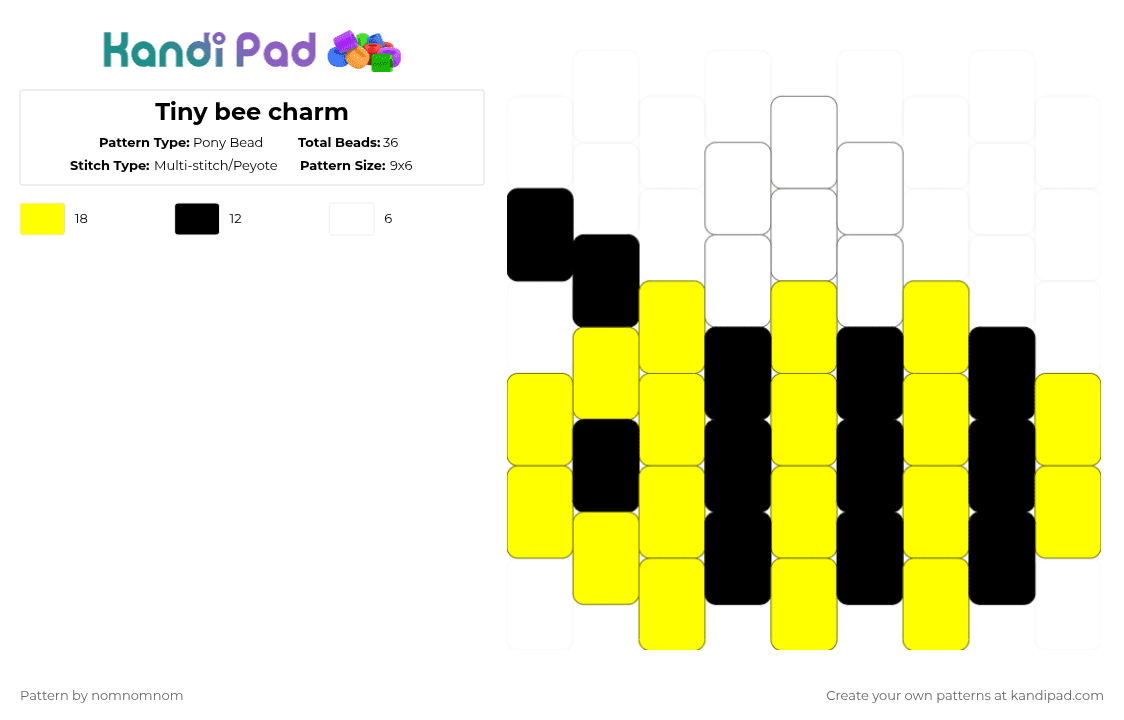 Tiny bee charm - Pony Bead Pattern by nomnomnom on Kandi Pad - yellow,bee,charm,buzz,mini,tiny