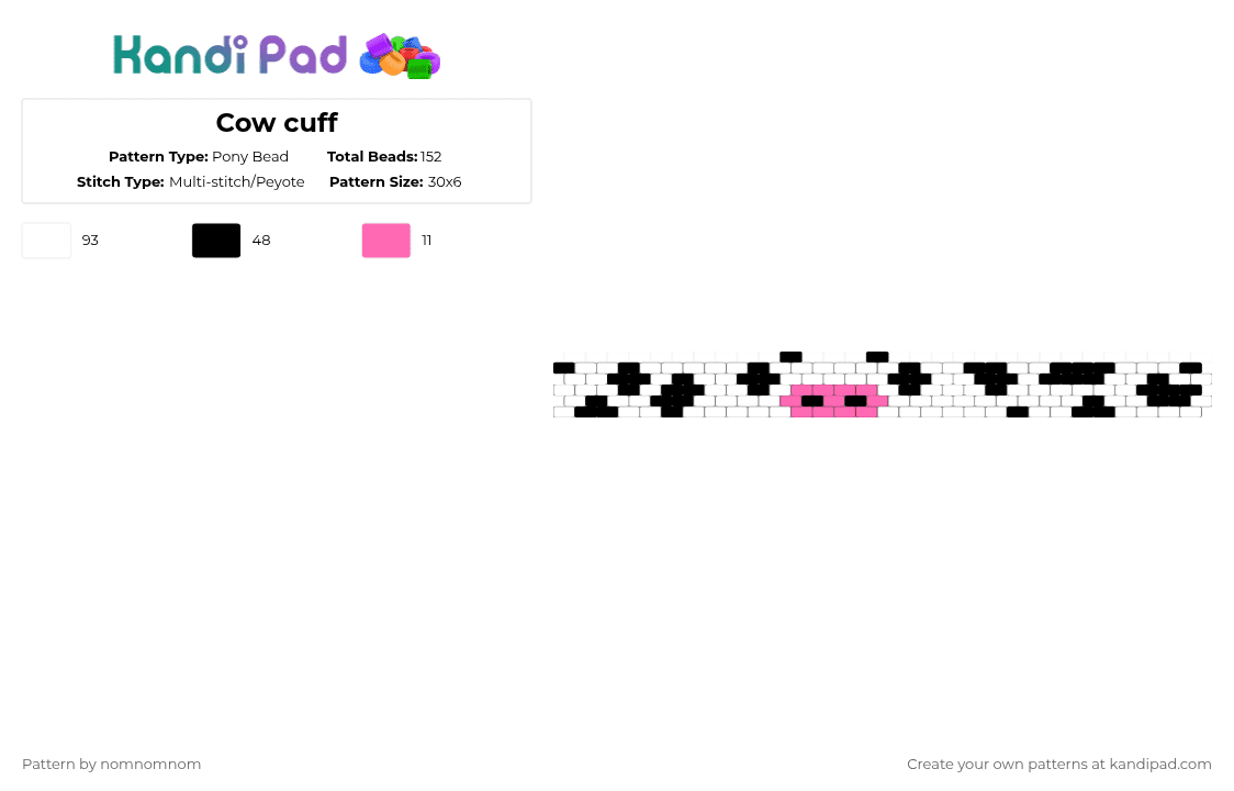 Cow cuff - Pony Bead Pattern by nomnomnom on Kandi Pad - white,cow,moo