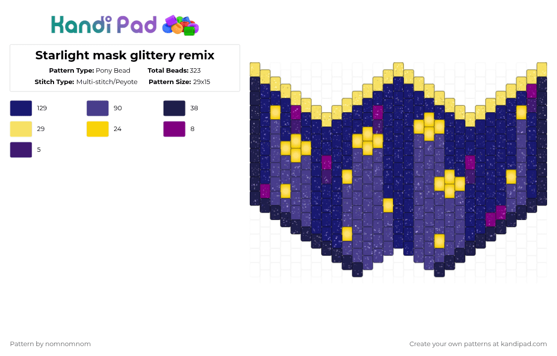 Starlight mask glittery remix - Pony Bead Pattern by nomnomnom on Kandi Pad - purple