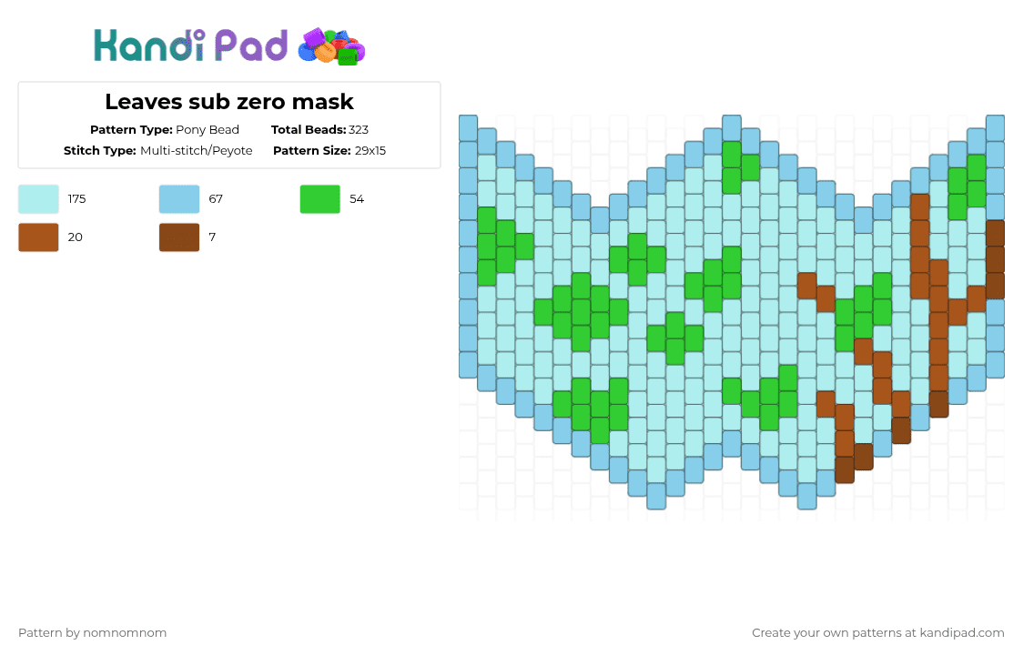 Leaves sub zero mask - Pony Bead Pattern by nomnomnom on Kandi Pad - light blue,cotdleaves,mask