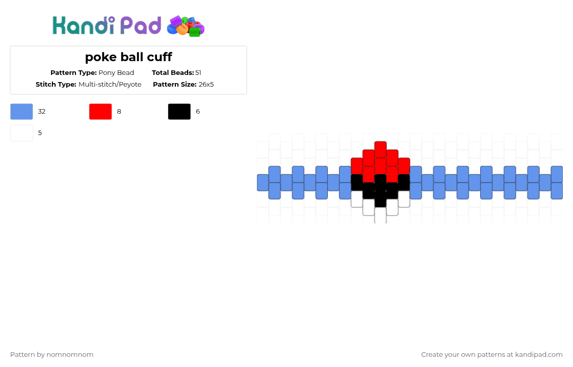 poke ball cuff - Pony Bead Pattern by nomnomnom on Kandi Pad - light blue
