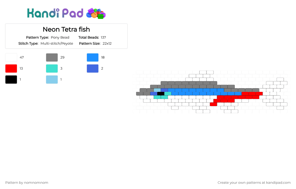Neon Tetra fish - Pony Bead Pattern by nomnomnom on Kandi Pad - white,light blue,gray,fish,neon,tetra,neon tetra,shiny