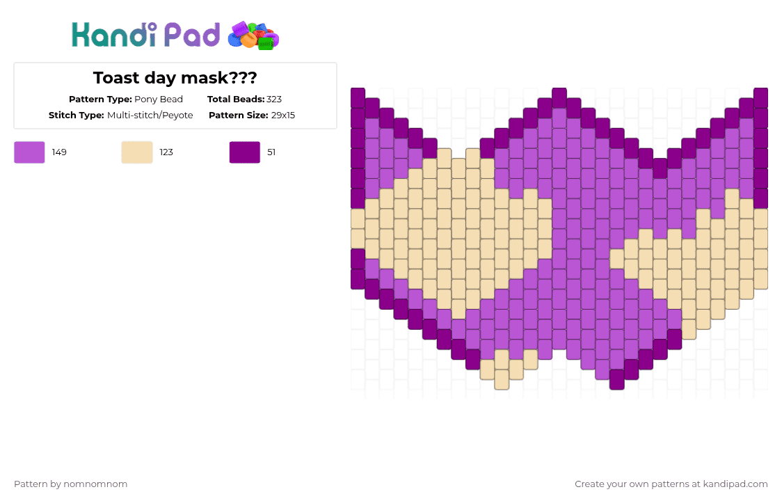 Toast day mask??? - Pony Bead Pattern by nomnomnom on Kandi Pad - pink,beige,toast,bread