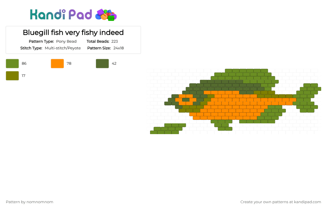 Bluegill fish very fishy indeed - Pony Bead Pattern by nomnomnom on Kandi Pad - orange,green,bluegill,blue,gill,fish