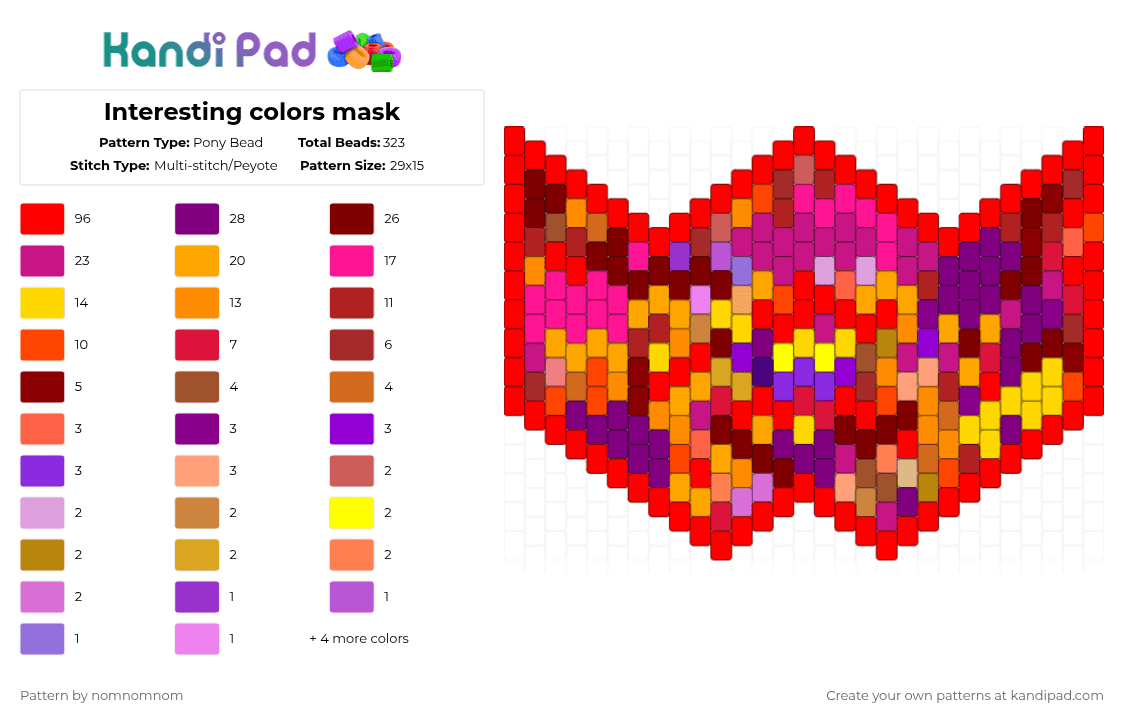 Interesting colors mask - Pony Bead Pattern by nomnomnom on Kandi Pad - red,orange,pink,mask,colorful