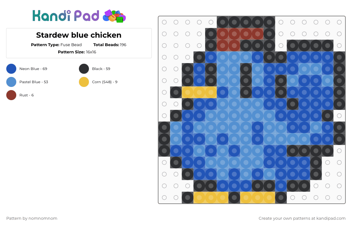 Stardew blue chicken - Fuse Bead Pattern by nomnomnom on Kandi Pad - blue,light blue