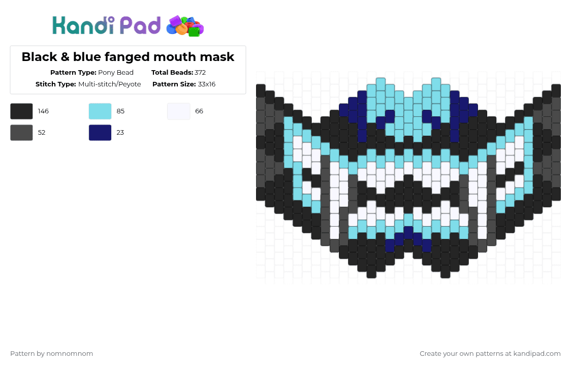 Black & blue fanged mouth mask - Pony Bead Pattern by nomnomnom on Kandi Pad - brown,light blue