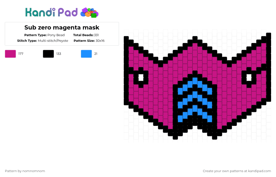 Sub zero magenta mask - Pony Bead Pattern by nomnomnom on Kandi Pad - pink