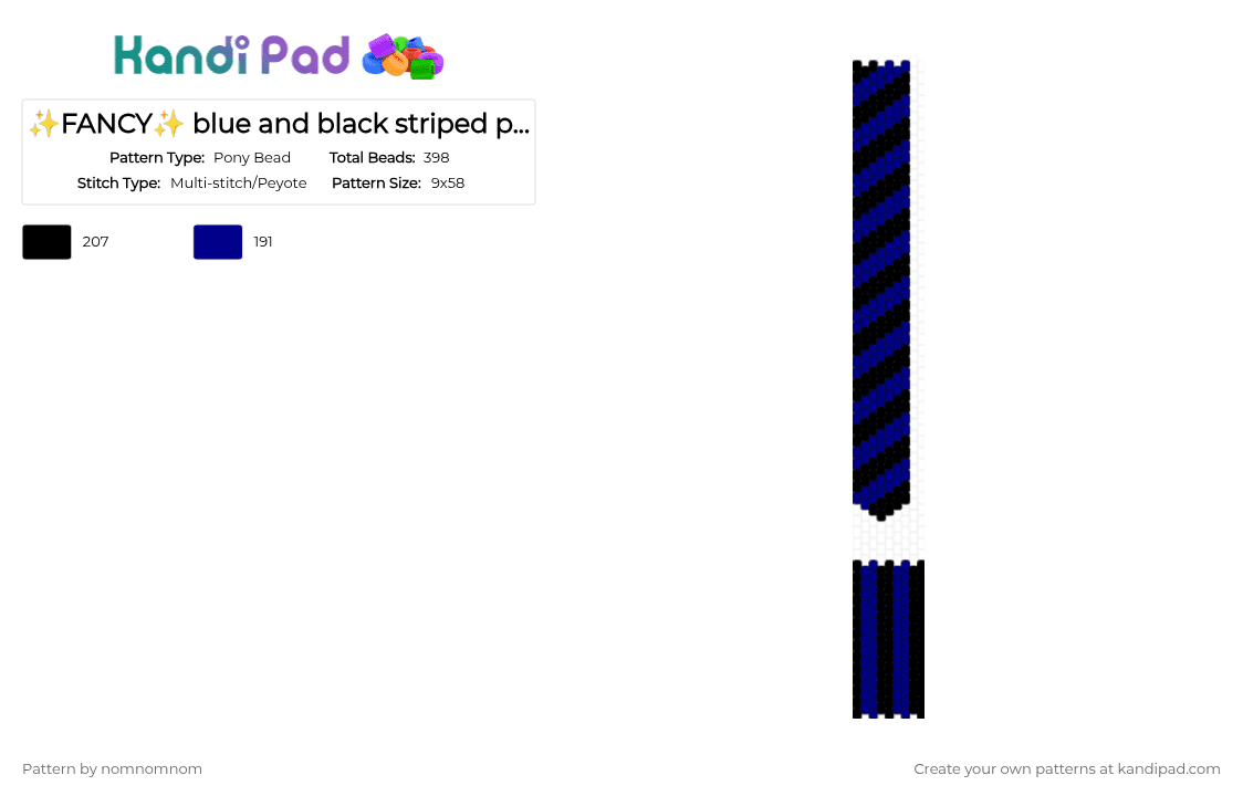 ✨FANCY✨ blue and black striped peyote tie - Pony Bead Pattern by nomnomnom on Kandi Pad - black,purple,fancy,stripes,striped,blue and black,tie,peyote,peyote tie