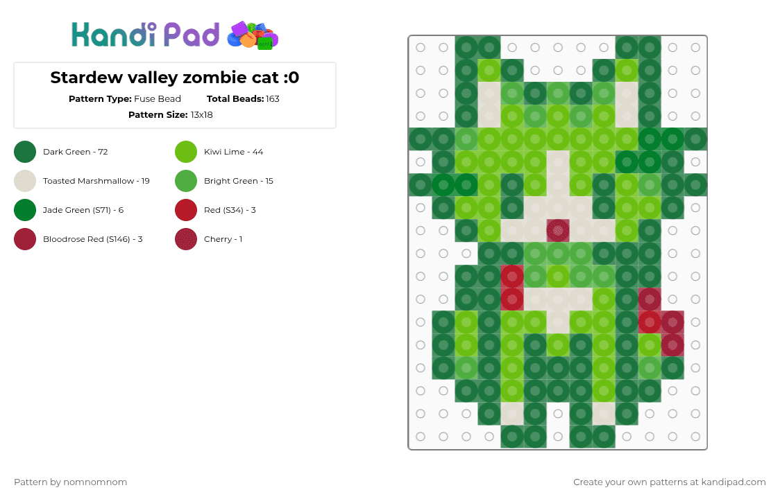 Stardew valley zombie cat :0 - Fuse Bead Pattern by nomnomnom on Kandi Pad - green,cotdcuteanimals