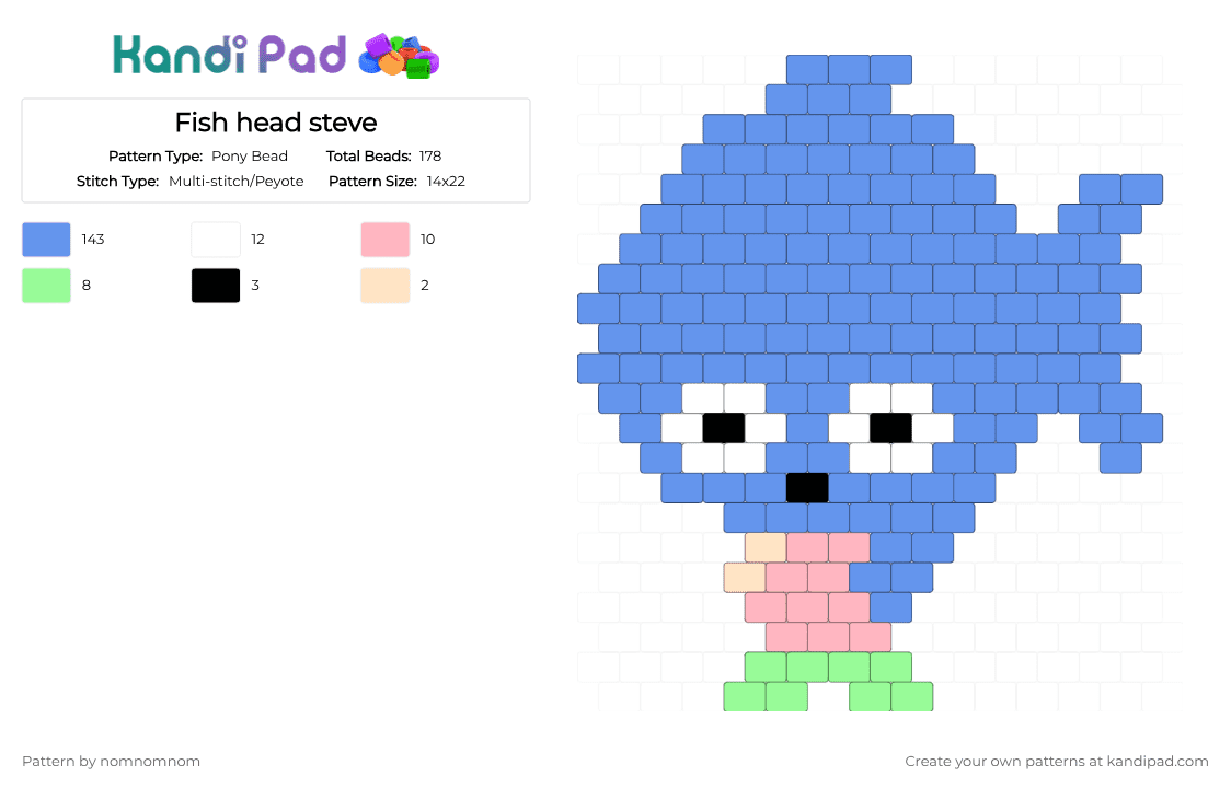Fish head steve - Pony Bead Pattern by nomnomnom on Kandi Pad - light blue,fish head,steve,blue fish