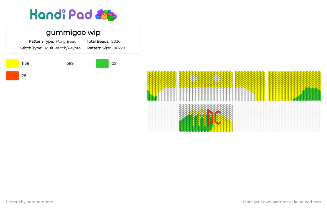 gummigoo bag - Pony Bead Pattern by nomnomnom on Kandi Pad - bag, crocodile, gummigoo, gummy, tadc, the amazing digital circus, yellow