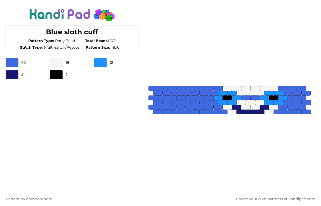 Blue sloth cuff - Pony Bead Pattern by nomnomnom on Kandi Pad - blue,blueness,sloth,blue mini sydney