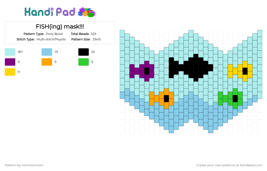 FISH(ing) mask!!! - Pony Bead Pattern by nomnomnom on Kandi Pad - light blue,cotdfishing,fish,water,fishing