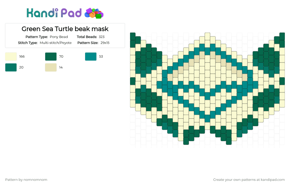 Green Sea Turtle beak mask - Pony Bead Pattern by nomnomnom on Kandi Pad - teal,sea turtle,beak,turtle,underwater,ocean
