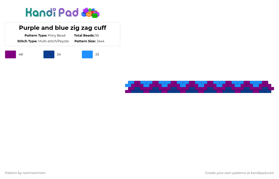 Purple and blue zig zag cuff - Pony Bead Pattern by nomnomnom on Kandi Pad - pink,cuff