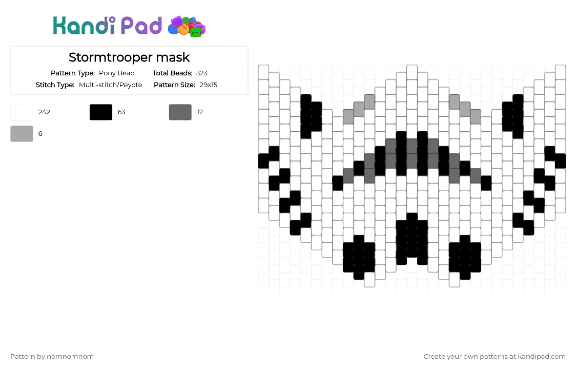 Stormtrooper mask - Pony Bead Pattern by nomnomnom on Kandi Pad - white,gray,beige,stormtrooper,star wars,white mask,storm trooper,enemy,darth vader