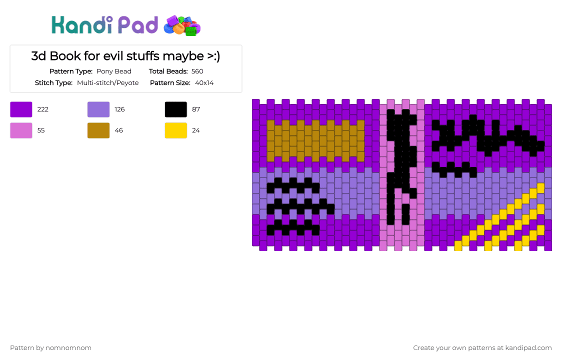 3d Book for evil stuffs maybe >:) - Pony Bead Pattern by nomnomnom on Kandi Pad - purple,book,3d,secret,storage