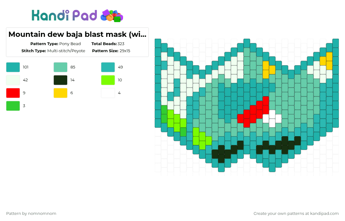 Mountain dew baja blast mask (with logo) - Pony Bead Pattern by nomnomnom on Kandi Pad - teal,cotdsoftdrinks,soda,mountain dew