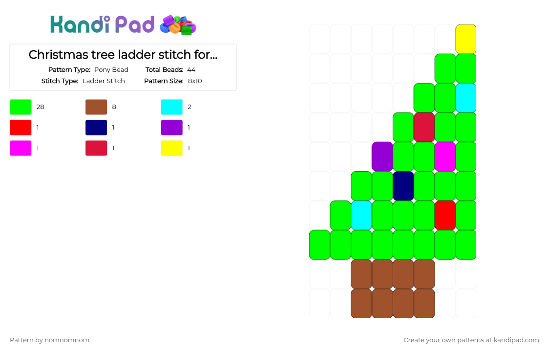Christmas tree ladder stitch for reference - Pony Bead Pattern by nomnomnom on Kandi Pad - christmas, festive, green, holiday, ladder stitch, red, tree