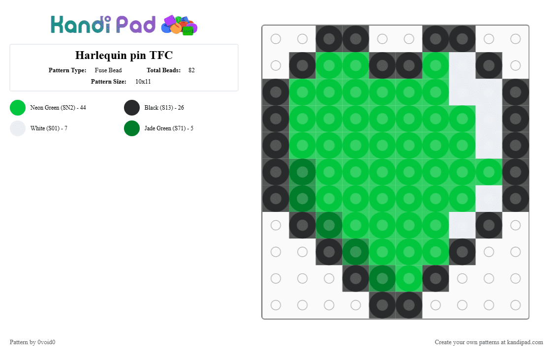Harlequin pin TFC - Fuse Bead Pattern by 0void0 on Kandi Pad - green, harlequin, pin, tfc