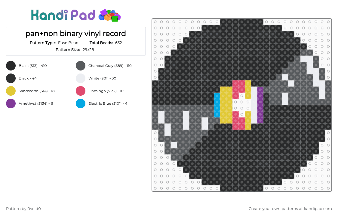 pan+non binary vinyl record - Fuse Bead Pattern by 0void0 on Kandi Pad - black,gray,cotdvinylrecords