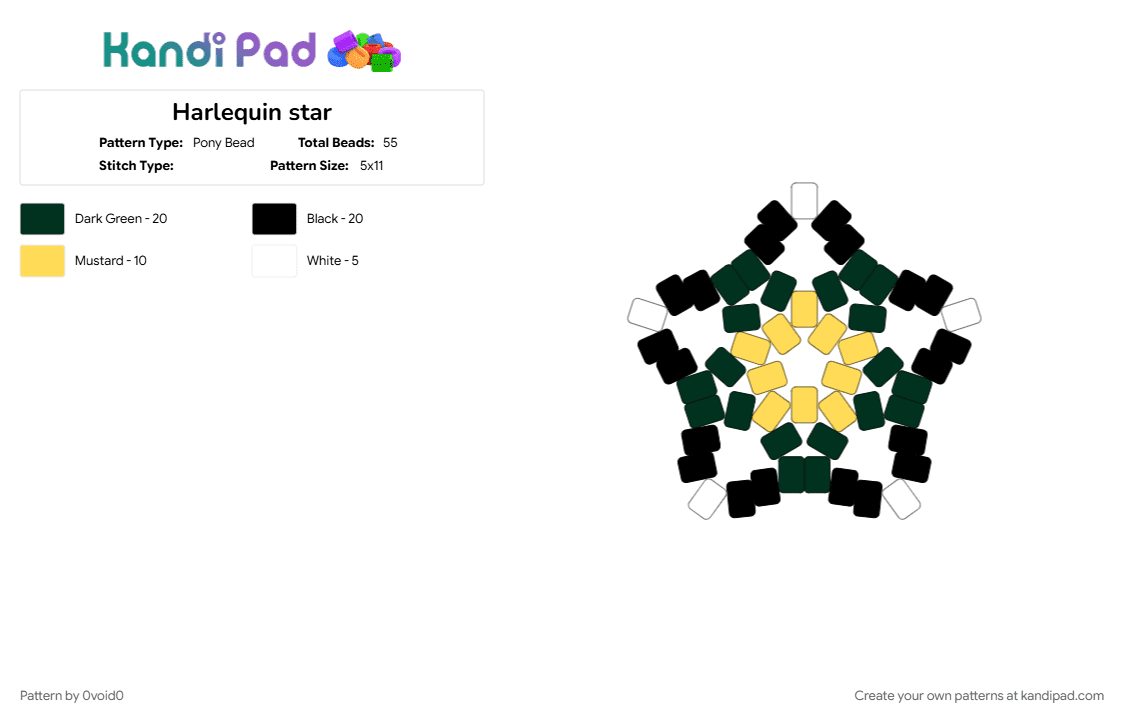 Harlequin star - Pony Bead Pattern by 0void0 on Kandi Pad - black, white, yellow