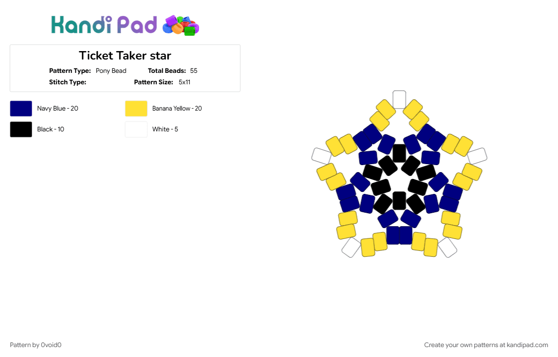Ticket Taker star - Pony Bead Pattern by 0void0 on Kandi Pad - purple, yellow