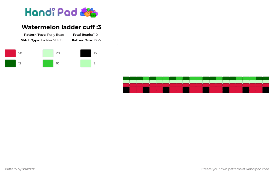 Watermelon ladder cuff :3 - Pony Bead Pattern by 0void0 on Kandi Pad - red