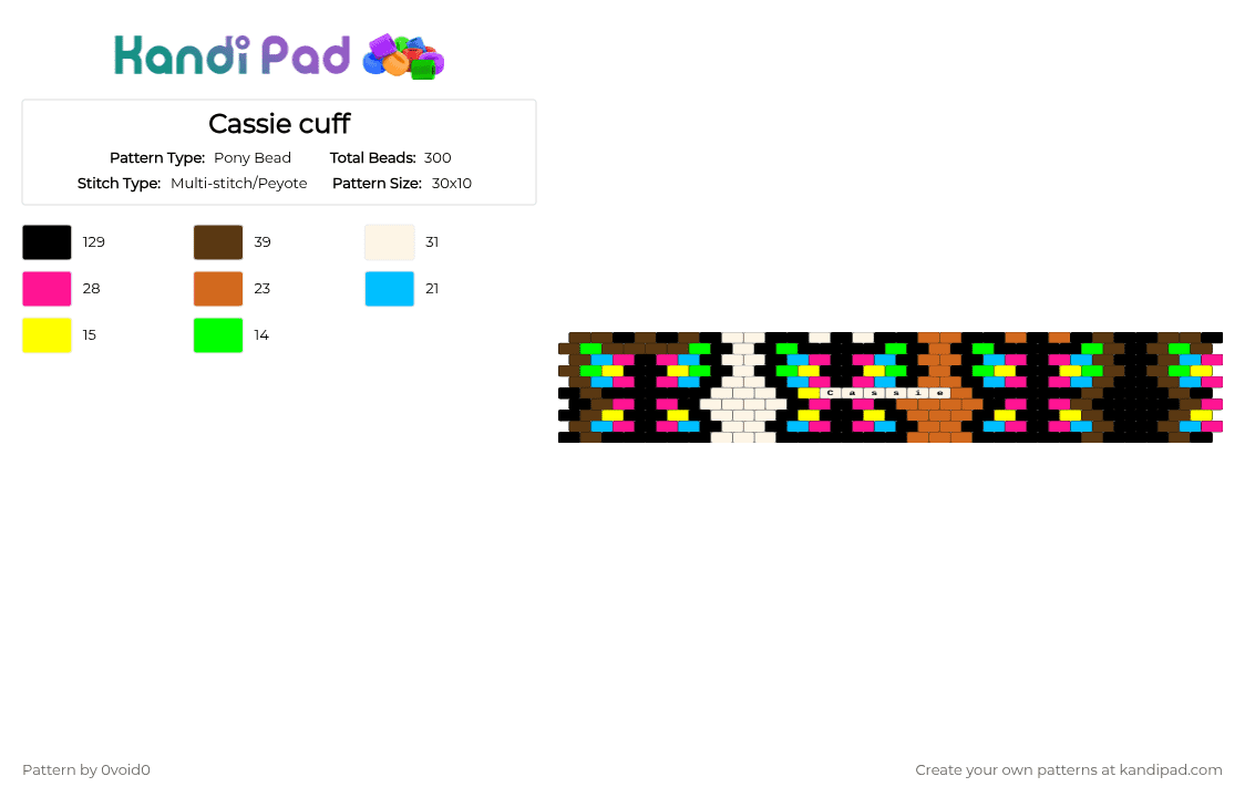Cassie cuff - Pony Bead Pattern by 0void0 on Kandi Pad - black,orange,brown,pink
