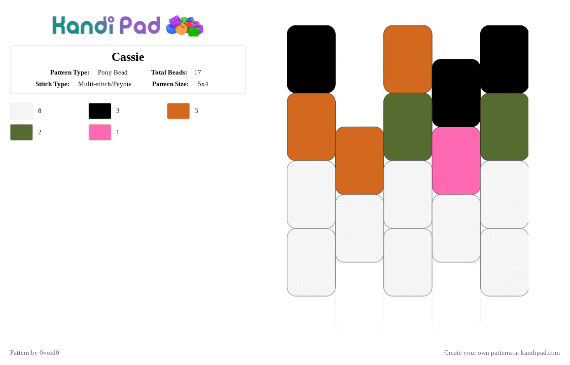 Cassie - Pony Bead Pattern by 0void0 on Kandi Pad - white,orange,gold