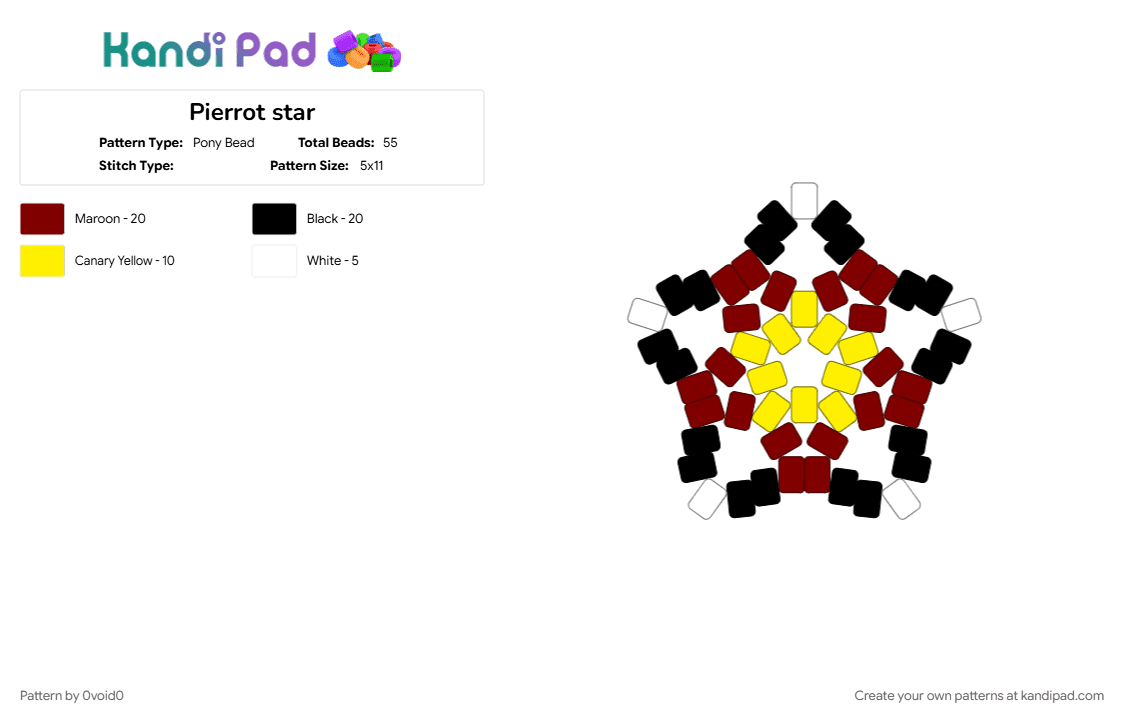 Pierrot star - Pony Bead Pattern by 0void0 on Kandi Pad - brown, yellow