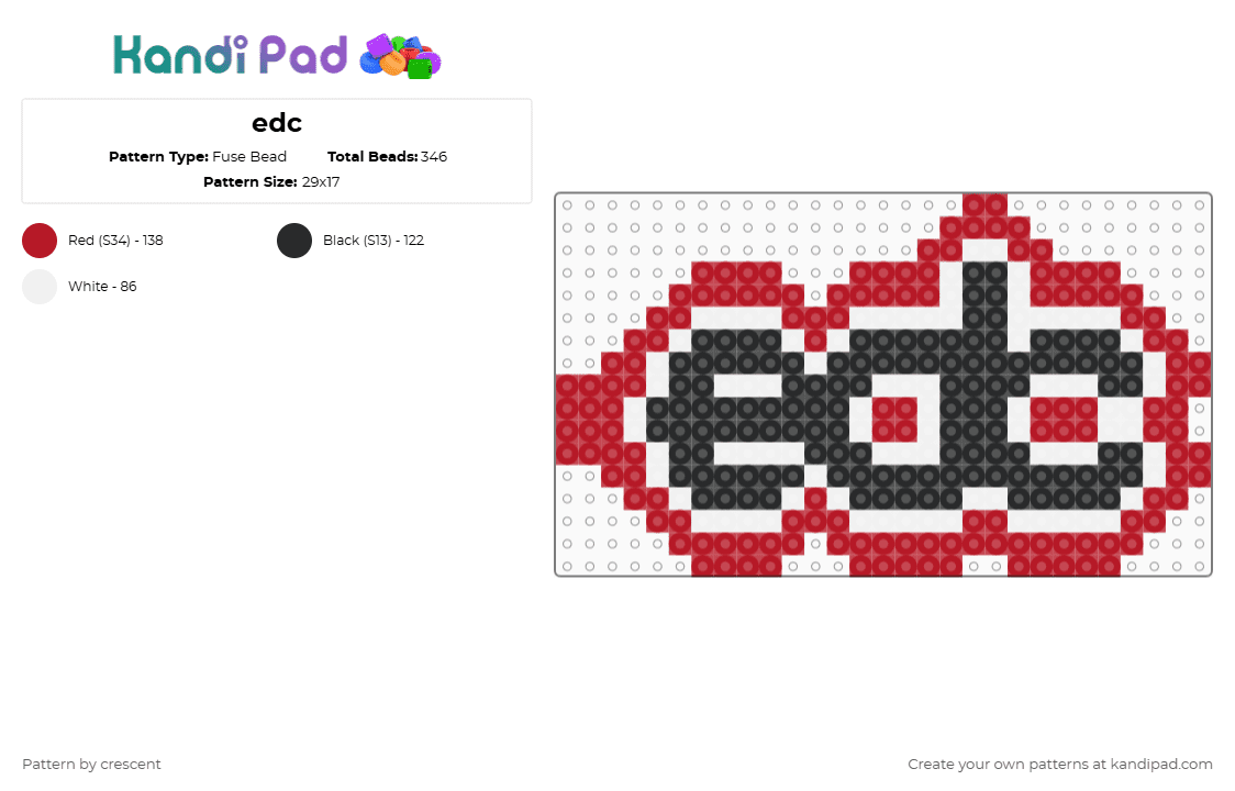 edc - Fuse Bead Pattern by crescent on Kandi Pad - red,white