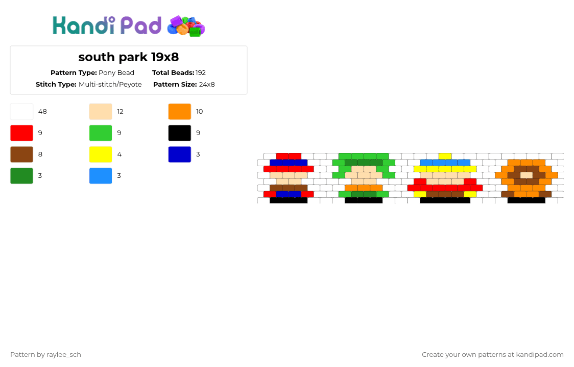 south park 19x8 - Pony Bead Pattern by raylee_sch on Kandi Pad - white,red,orange,colorful