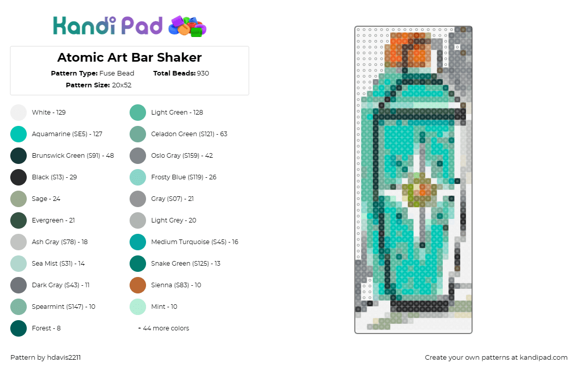 Atomic Art Bar Shaker - Fuse Bead Pattern by hdavis2211 on Kandi Pad - shaker,cocktail,retro,art,bar,alcohol,vintage,elegance,barware,classic,turquoise