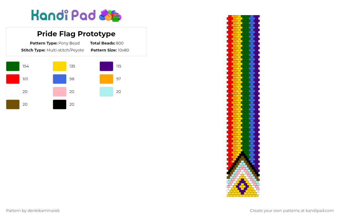 Pride Flag Prototype - Pony Bead Pattern by denkikaminai45 on Kandi Pad - yellow,red,blue,colorful