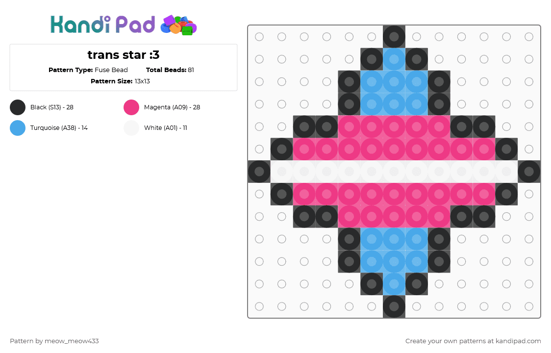 trans star :3 - Fuse Bead Pattern by meow_meow433 on Kandi Pad - light blue,pink