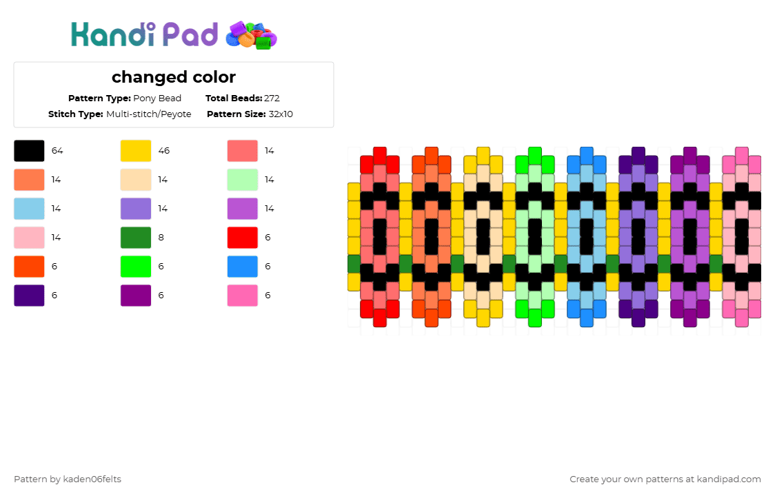 changed color - Pony Bead Pattern by kaden06felts on Kandi Pad - red,yellow,pink