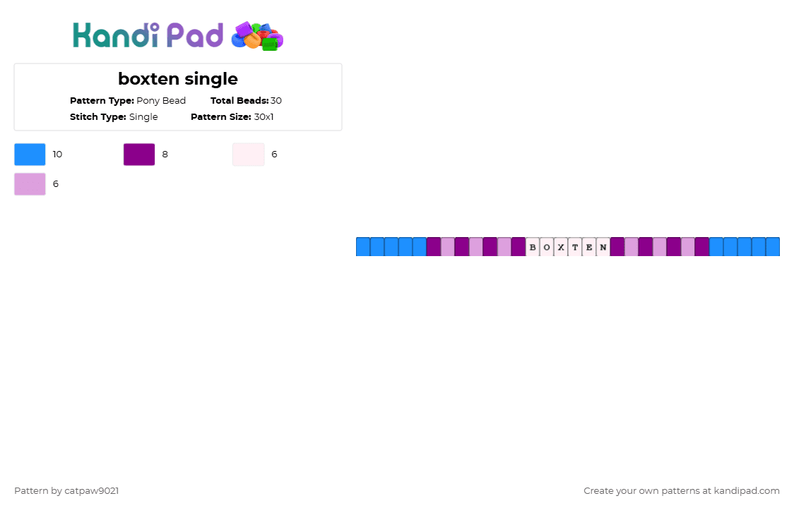 boxten single - Pony Bead Pattern by catpaw9021 on Kandi Pad - pink,light blue