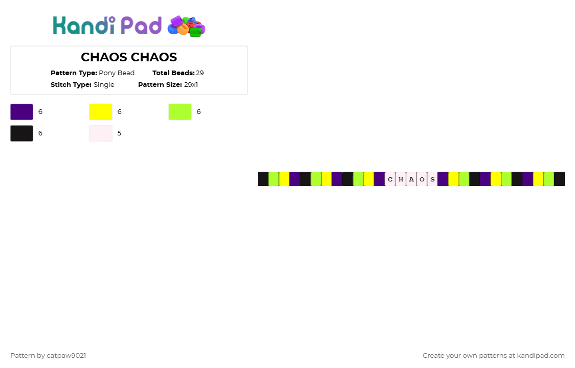 CHAOS CHAOS - Pony Bead Pattern by catpaw9021 on Kandi Pad - purple,yellow,green