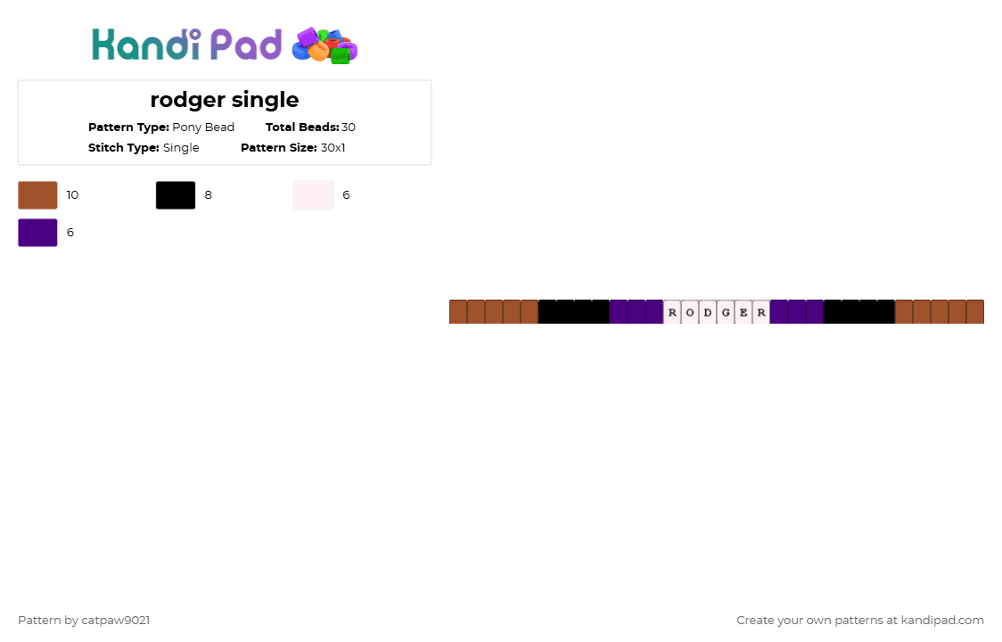 rodger single - Pony Bead Pattern by catpaw9021 on Kandi Pad - purple,red