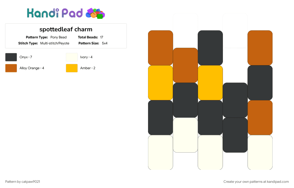 spottedleaf charm - Pony Bead Pattern by catpaw9021 on Kandi Pad - orange, yellow