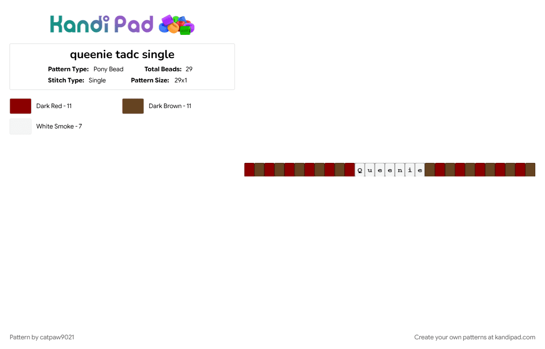 queenie tadc single - Pony Bead Pattern by catpaw9021 on Kandi Pad - brown, red, tadc