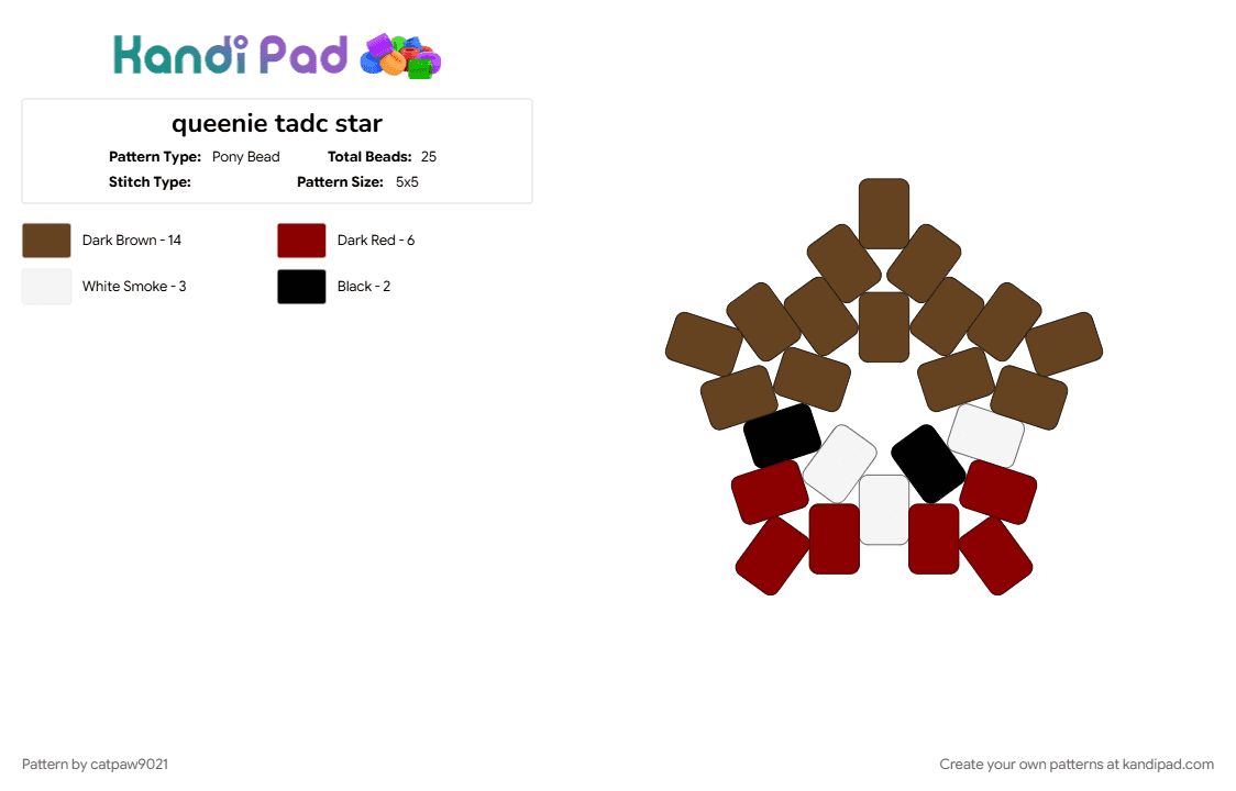 queenie tadc star - Pony Bead Pattern by catpaw9021 on Kandi Pad - brown, red, tadc