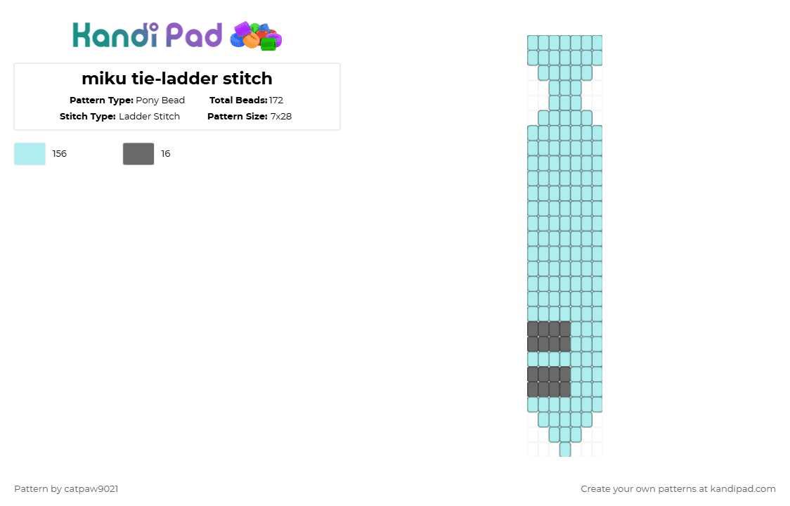 miku tie-ladder stitch - Pony Bead Pattern by catpaw9021 on Kandi Pad - light blue,vocaloid