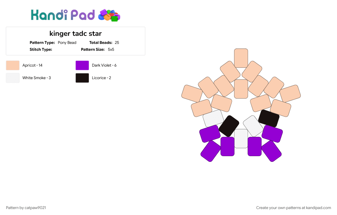 kinger tadc star - Pony Bead Pattern by catpaw9021 on Kandi Pad - beige, purple, tadc